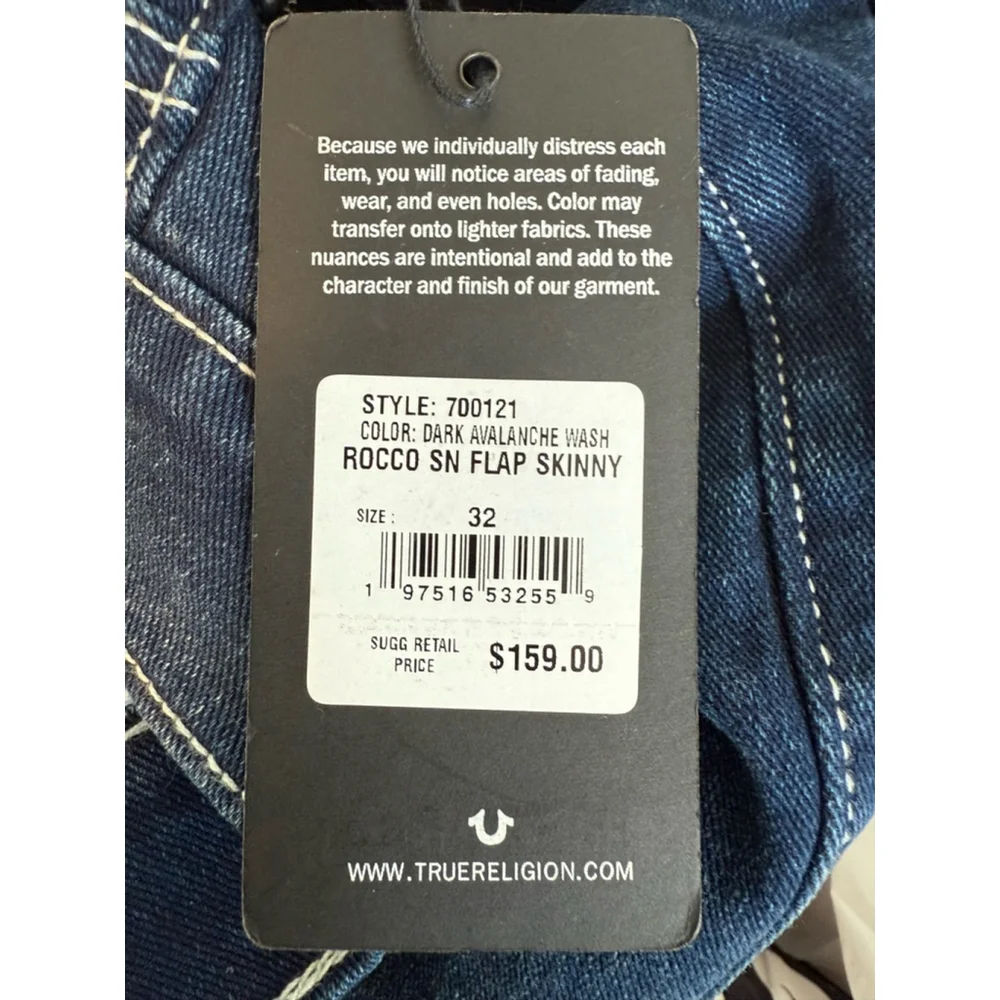 Men's True Religion Rocco Skinny Jeans Size 32 Dark Avalanche Wash